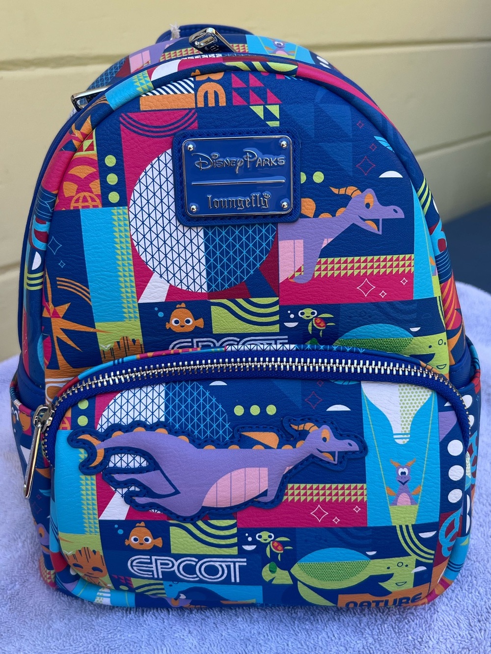 NWT Loungefly Disney Park EPCOT Blue Patchwork Mini Backpack